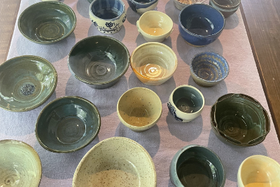 a selection of handmade bowls is presented